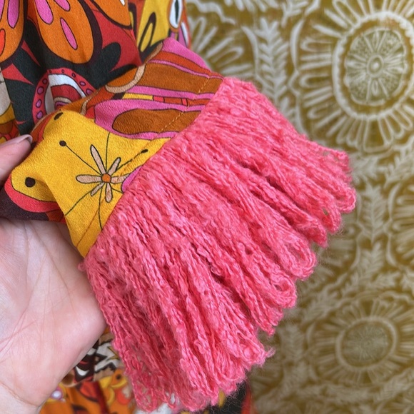 NWT CeliaB Gongga Orange Floral Fringe Trim Long Sleeve Maxi Dress Sz M RARE - Picture 3 of 16